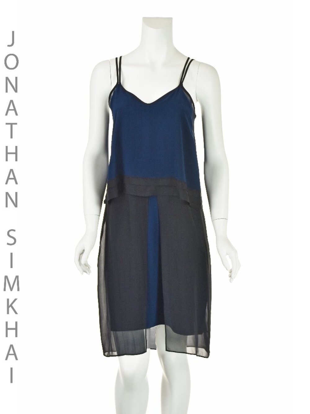 JONATHAN SIMKHAI Navy Blue & Black Silk Slip Dress, SIZE 2